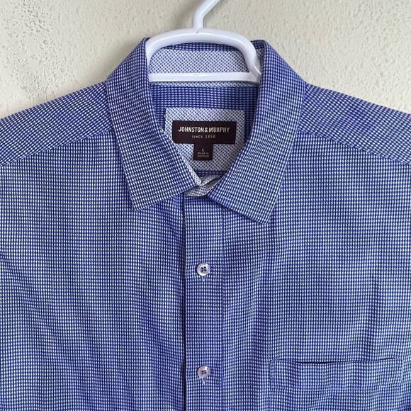 Johnston & Murphy Shirt Men's L Blue White Button Up Long Sleeve Check - Picture 2 of 9